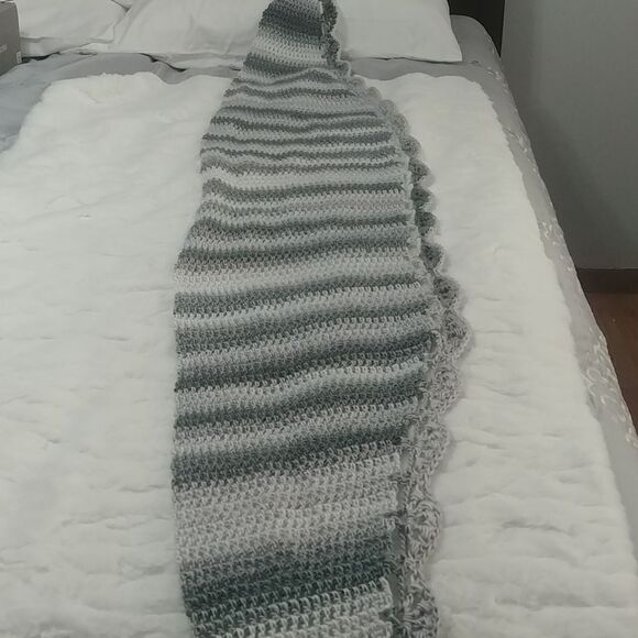 Handmade Crocheted Super Soft Acrylic Shawl in Silver/Grey Ombre - Picture 6 of 8